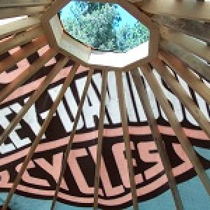 Recycled vinyl yurt top cover.