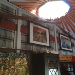 Looking up from sitting area