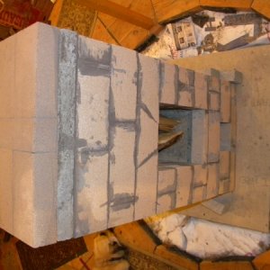 Front of heater. Gray 2" thick piece is tile for spanning the core.