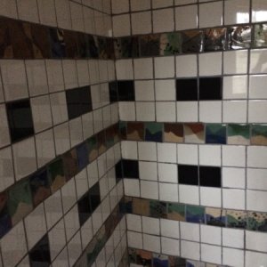 Shower - husband made the tiles. Go Len