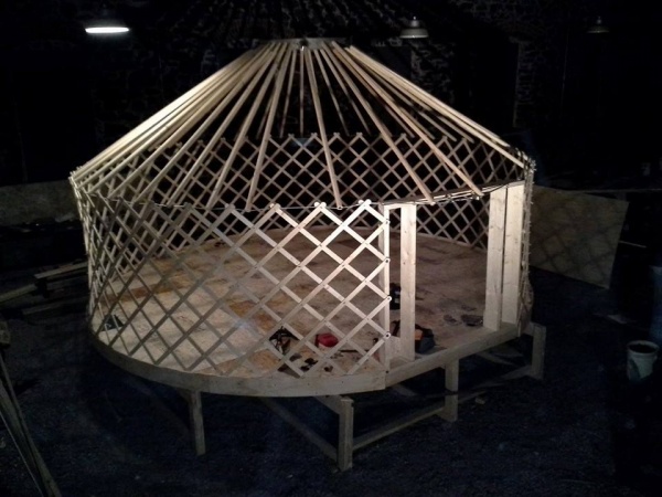 026 Test fitting the yurt.