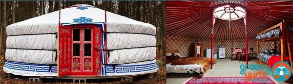 6-walls ger with bunk beds and full kitchen