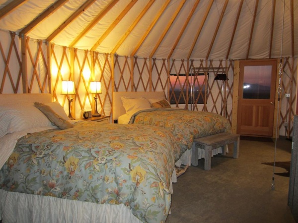 A 24' guest quarters yurt at Pro Outfitters Wild Bird Hunting Lodge, Geyser, MT.