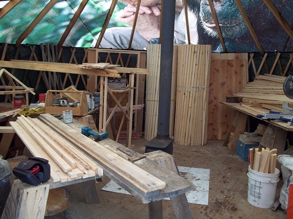 Building yurts inside my 20' yurt.