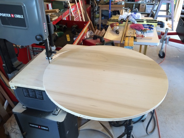 Circle cutting jig on the band saw.