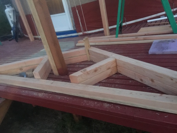Cut the frame parts and laid out on deck. Made three pieces.