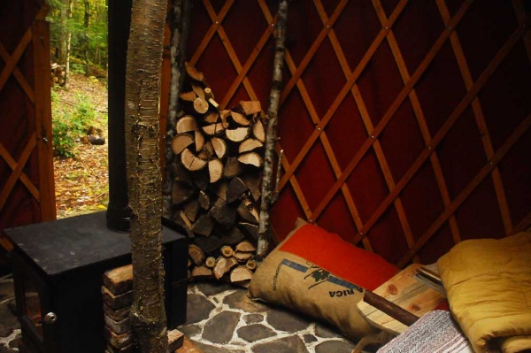 Handmade travel table (no nails or screws for easy take-apart), coffee bagg chair stuffed with free stuff, tall wood rack (also take-apart & made with