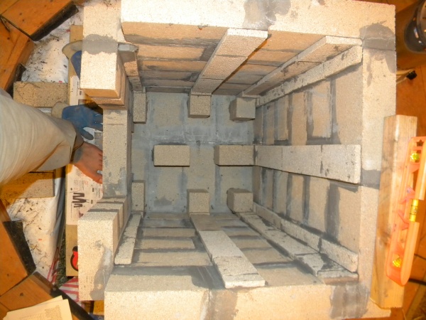 Heater core showing air distribution & spaces between firebox/outside.