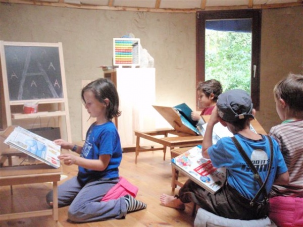 inside the wood school yurt