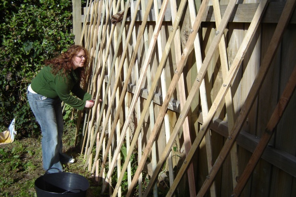 Rae helping with the bolting on the khana.