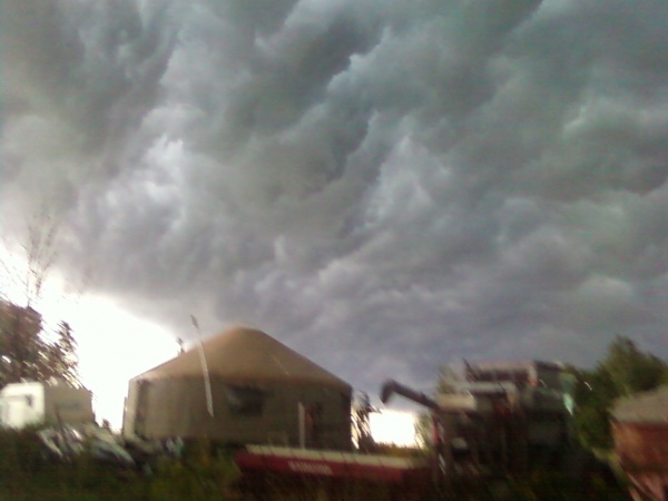 Scary day at the yurt.  90 kph.sustained  winds, gusts over 100kph.  14 hours straight. Very Scary. Very Loud, but it stood up to it. 
Hope the anti-w