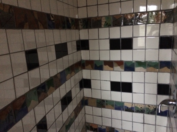 Shower - husband made the tiles. Go Len