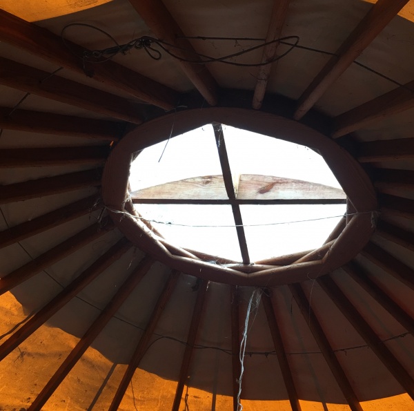 Skylight. (Dangling & attached cords were used to hold a cardboard “sun shield” in place.
