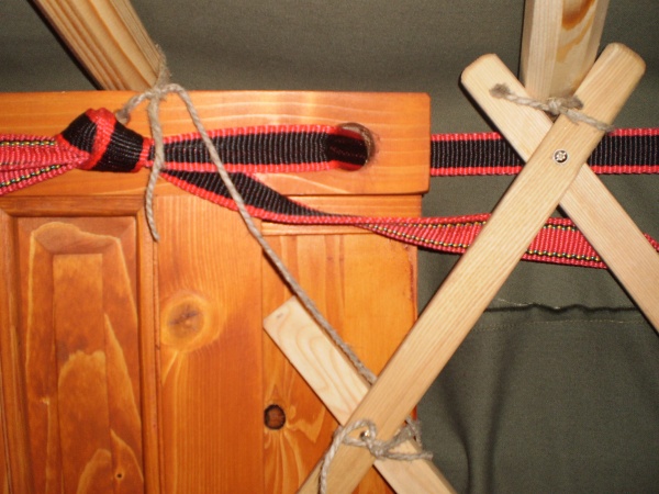 Tension Band/ door detail. Just 1" tubular webbing, square knot.