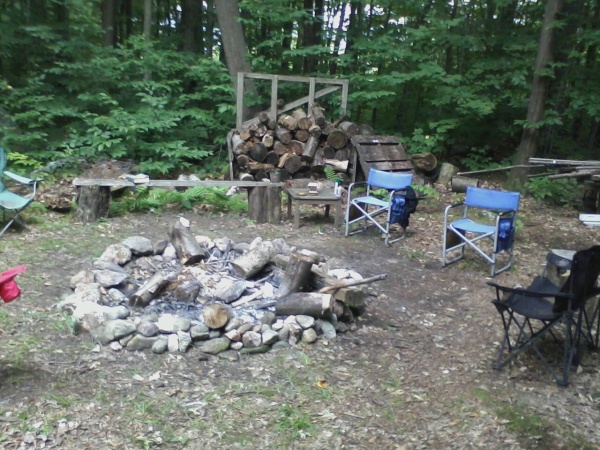 The fireplace right outside the main yurt.