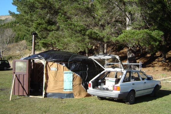 The old canvas tent for the wall cover even had the original windows in it.  Convenient!