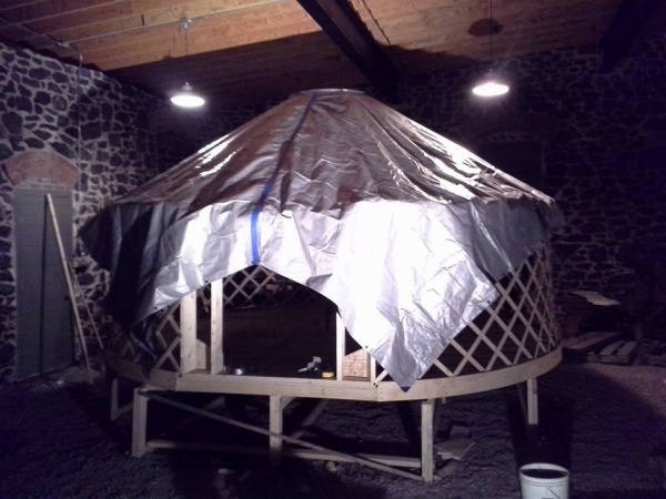 The temporary tarp in place (make your mistakes on the "cheap" stuff).