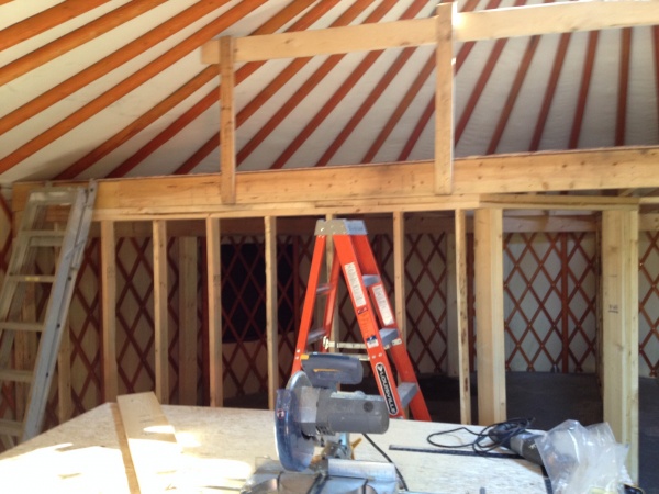 View from future sitting area to bedroom wall & loft