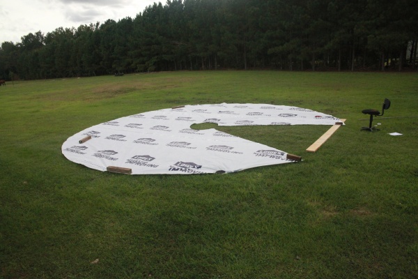 We laid out the house wrap in the yard to make the "skins" of the poly Blanket insulation