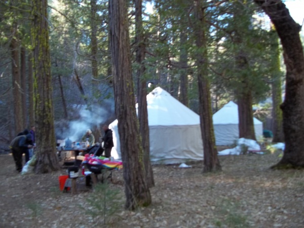Yurt camping in Yosemite in February.