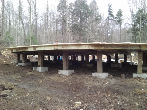 Yurt deck construction from the side.