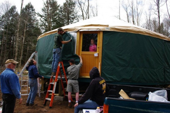 Yurt walls going up!