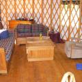 The "living room" at the yurt with the new stove.