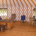 The "living room" at the yurt with the new stove.