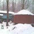 This is the 20ft yurt  where my wood stove was opening to foyer with a set of steps up to my bedroom 16ft yurt& then on up to the kitchen ~ built up...