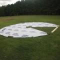 We laid out the house wrap in the yard to make the "skins" of the poly Blanket insulation