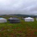 Most of the yurts I saw were actually this grey color.  They look white because they have a polyester cover that is just slipped on to make them...