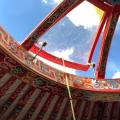 Hinged crown window on red, 5-wall (18ft diameter) yurt. mongolianyurts.org