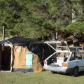 The old canvas tent for the wall cover even had the original windows in it.  Convenient!